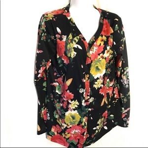 Romantic Blouse Size Large Long Sleeve Large Floral Print Vintage Kranda